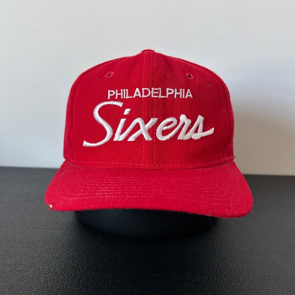 Vintage 90s Sports Specialties Philadelphia 76ers Script Hat Cap Snap Back Wool